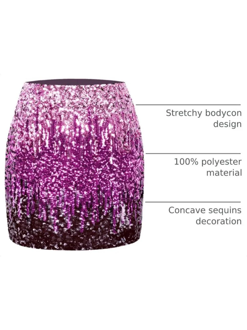 Women's Sequin Sparkle High Waist Bodycon Stretchy Festival Fuchsia Mini Skirt